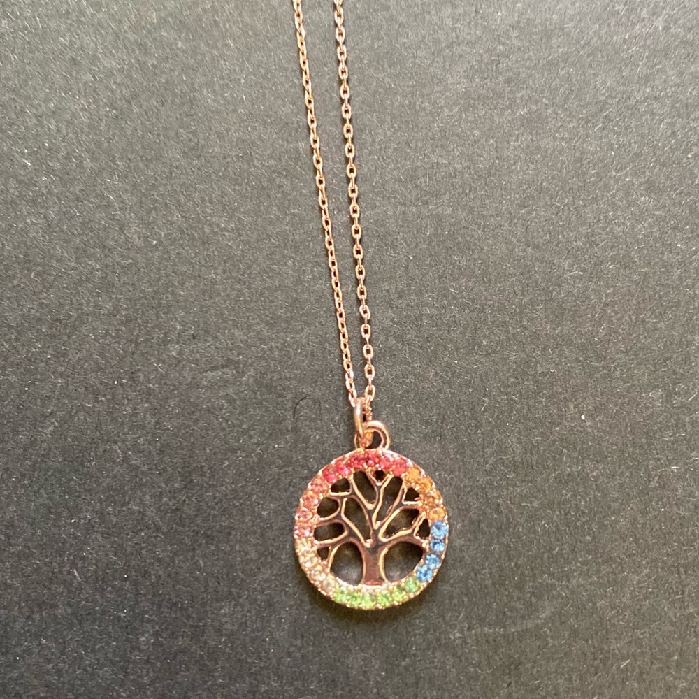 Liz Claiborne rainbow stone accent charm with tree on necklace